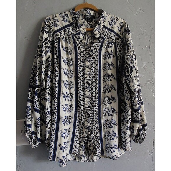 gicgio Tops Blouse Women L,button  Down, Boho-chic  Style, Paisley, Floral,tunic - Picture 3 of 10